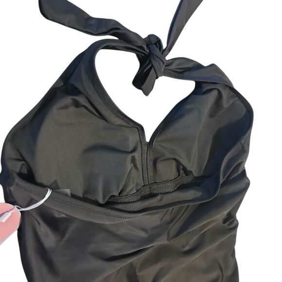 Smismivo Black Size L Tummy Control Ruched Swimwear Halter One Piece Swimsuit Ba - Picture 4 of 10